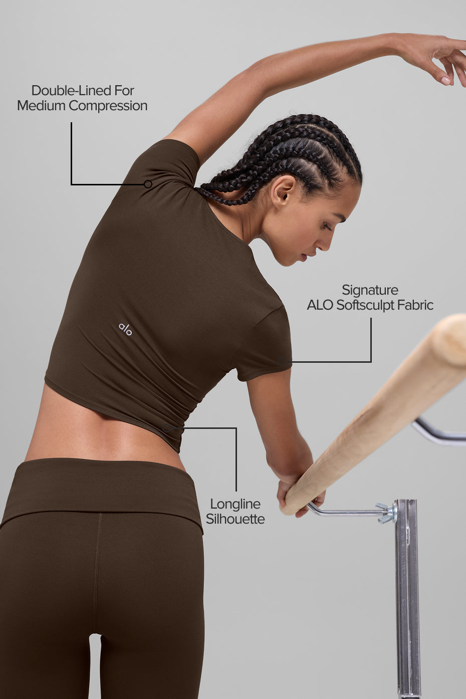 ALO Softsculpt Precision Short Sleeve Top - Espresso